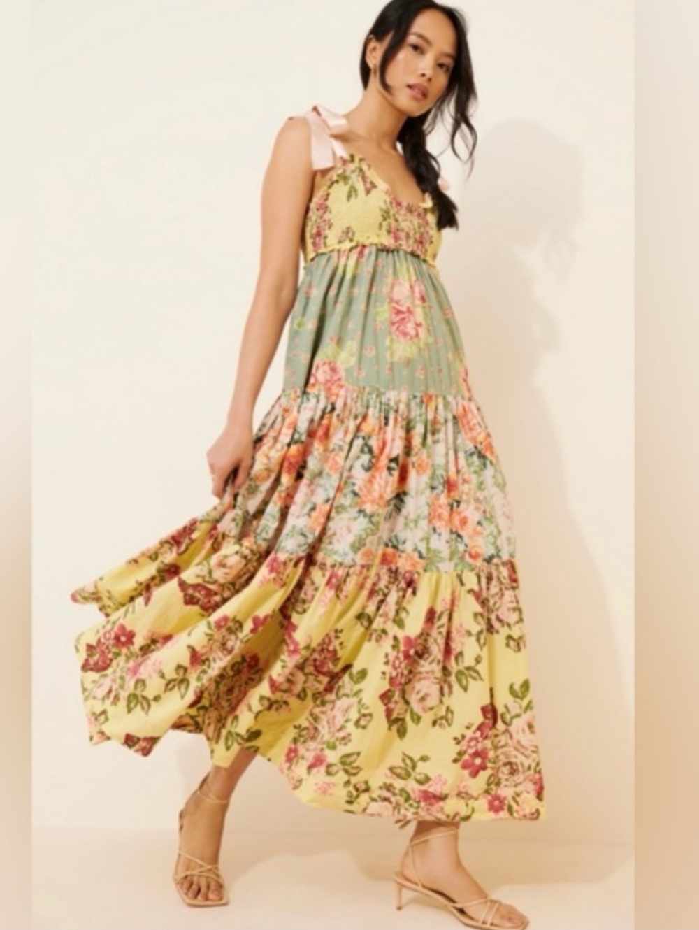 Free People Bluebell Maxi Dress Size L Cottagecore Whimsical Garden Floral Fairy - Picture 2 of 16